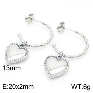 French titanium steel half ring ladies heart stud earrings - KE104529-Z