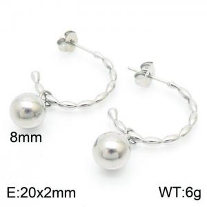 Titanium steel half ring ladies small steel ball stud earrings - KE104530-Z