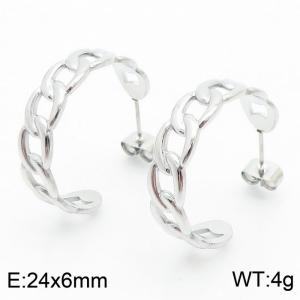 Fashion Stainless Steel Silver Color Hollow Cross Link Chian Round Cuff Dangle Earring For Women - KE105125-KFC