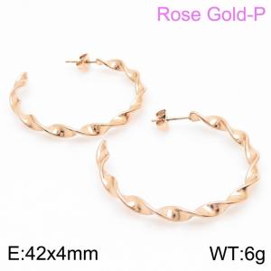 Women 42X4mm Elegant Rose Gold-Plated Stainless Steel Twisted Strips Earrings - KE106114-KFC