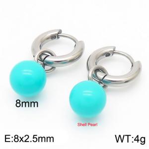 Blue Shell Pearl Silver Color  Earrings For Women Stainless Steel - KE108005-Z
