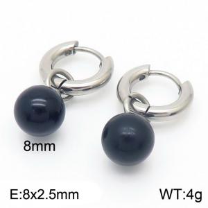 Black Shell Pearl Silver Color Earrings For Women Stainless Steel - KE108006-Z