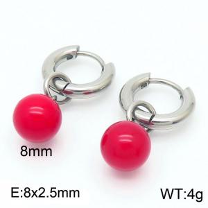 Red Shell Pearl Silver Color  Earrings For Women Stainless Steel - KE108007-Z
