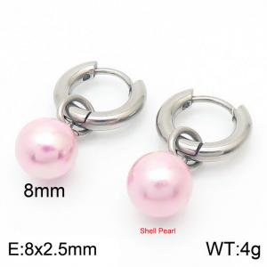 Pink Shell Pearl Silver Color  Earrings For Women Stainless Steel - KE108008-Z