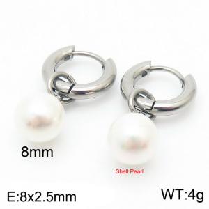 White Shell Pearl Silver Color Earrings For Women Stainless Steel - KE108009-Z