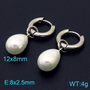 Milky White Water Drop  Silver Color Earrings For Women Stainless Steel - KE108013-Z