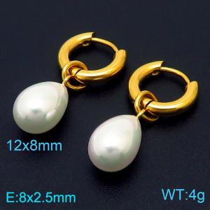 Milky White Water Drop Gold Color Earrings For Women Stainless Steel - KE108014-Z