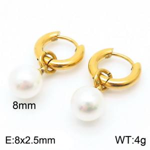 White Ball  Gold Color Earrings For Women Stainless Steel - KE108015-Z