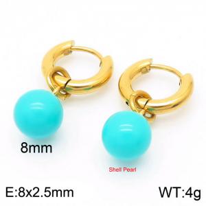 Blue Shell Pearl Gold Color Earrings For Women Stainless Steel - KE108018-Z