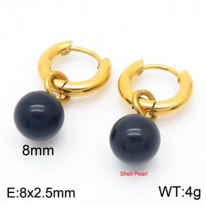 Black Shell Pearl Gold Color Earrings For Women Stainless Steel - KE108020-Z