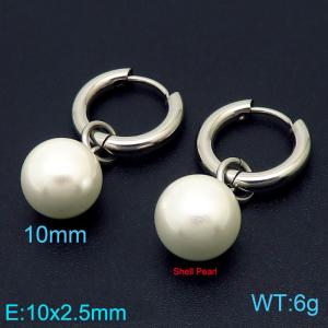 10mm White Shell Pearl Silver Color Earrings For Women Stainless Steel - KE108028-Z