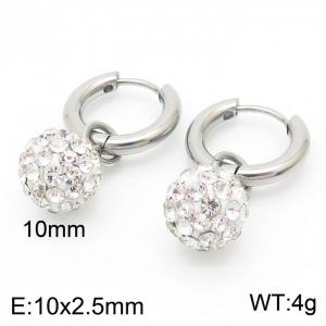 10mm White Zircon Silver Color Earrings For Women Stainless Steel - KE108031-Z