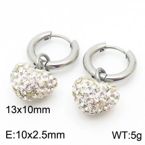 10mm White Heart Zircon Silver Color Earrings For Women Stainless Steel - KE108032-Z