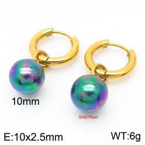 10mm Colorful Shell Pearl Gold Color Earrings For Women Stainless Steel - KE108037-Z
