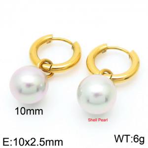 10mm White Shell Pearl Gold Color Earrings For Women Stainless Steel - KE108038-Z