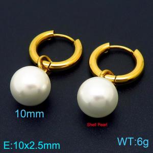 10mm Mike White  Shell Pearl Gold Color Earrings - KE108039-Z