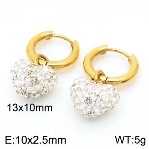 10mm White  Heart Zircon Gold Color Earrings  For Women Stainless Steel - KE108042-Z