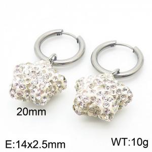 20mm White  Pentagram Zircon Silver Color Earrings For Women Stainless Steel - KE108051-Z