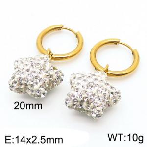 20mm White  Pentagram Zircon Gold Color Earrings For Women Stainless Steel - KE108054-Z