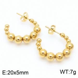 Gold C-shaped 5mm hollow steel bead titanium steel ear ring - KE109327-LO
