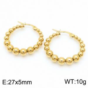 Gold 5mm circular hollow steel bead titanium steel ear ring female - KE109329-LO