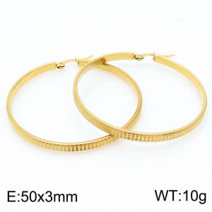 Stainless steel golden circular tire pattern creative earrings - KE109338-LO