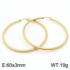 Stainless steel patterned large earrings 60 * 3mm circular gold earrings - KE109339-LO
