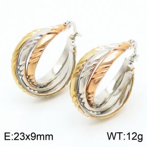 Stainless steel three ring multi color overlapping earrings - KE109352-LO