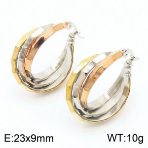 Three color Ring Cut stainless Steel earrings - KE109353-LO