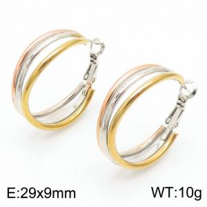 Three-color Ring Stainless Steel women's earrings - KE109355-LO