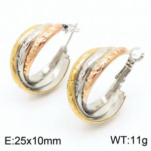 Three-color Ring Stainless Steel women's earrings - KE109356-LO