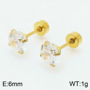 6mm CZ Crystal Stud Earrings Gold-Plated Stainless Steel Earrings For Women - KE109506-WGJJ