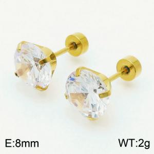 Wholesale 8mm CZ Crystal Stud Earrings Gold-Plated Stainless Steel Earrings For Women - KE109511-WGJJ