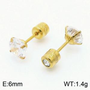 Popular 6mm Zircon Crystal Stud Earrings Gold-Plated Stainless Steel Earrings For Women - KE109518-WGJJ