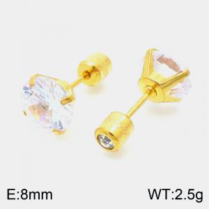 Women Jewelry 8mm Zircon Crystal Stud Earrings Gold-Plated Stainless Steel Earrings - KE109528-WGJJ