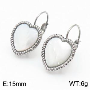 Fashion Silver Color Stainless Steel White Color Opal Heart Dangle Earrings For Women Jewelry - KE109539-GC