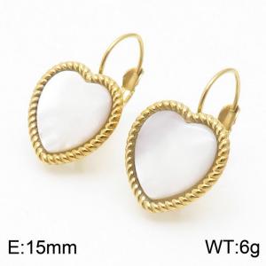 Fashion Gold Color Stainless Steel White Color Opal Heart Dangle Earrings For Women Jewelry - KE109540-GC