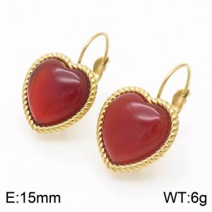 Fashion Gold Color Stainless Steel Red Color Stone Heart Dangle Earrings For Women Jewelry - KE109544-GC