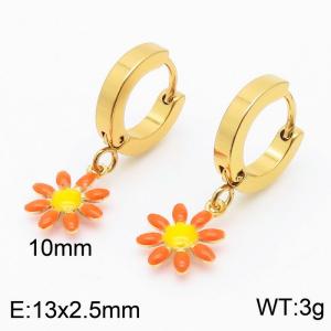 Adorable Women Gold-Plated Stainless Steel Earrings with Orange&Yellow Flower Charms - KE109559-HF