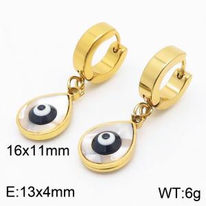 Women Gold-Plated Stainless Steel&Shell Earrings with Waterdrop Shape Black Eyes Charms - KE109583-HF