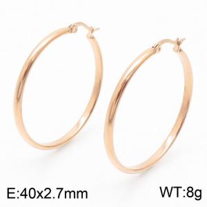 Women Casual Rose-Gold Stainless Steel Round Frame Earrings - KE109715-KFC