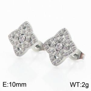 Stainless Steel Silver Plated Flower-Shaped Stud Earrings For Women With Small Cubic Zirconia Stones - KE109784-KLX