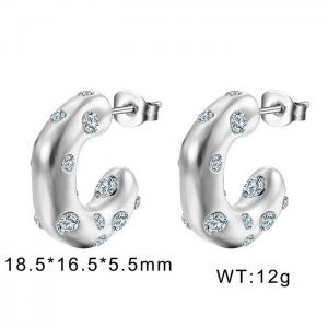Stainless steel European and American minimalist fashion C-shaped brick and stone female charm silver earrings - KE109812-WGMW