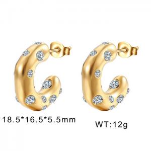 Stainless steel European and American minimalist fashion C-shaped brick and stone female charm gold earrings - KE109813-WGMW