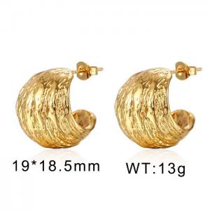 Stainless steel European and American minimalist fashion C-shaped convex pit female charm gold earrings - KE109814-WGMW