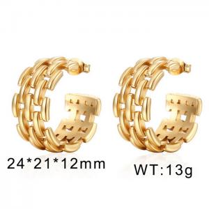 Stainless steel European and American fashion C-shaped geometric hollow charm women's gold earrings - KE109817-WGMW