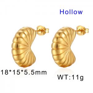 European and American stainless steel creative fan shaped threaded personalized women's gold earrings - KE109820-WGMW