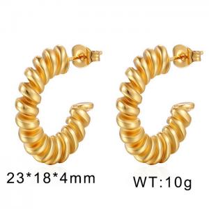 European and American INS cool and cool temperament spiral pattern C-shaped open women's stainless steel gold earrings - KE109822-WGMW