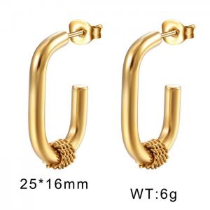European and American fashion stainless steel simple oval C-shaped open charm gold earrings - KE109830-WGMW