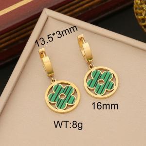 Stainless steel minimalist fashion hanging green flower pendant jewelry gold earrings - KE109921-WGYB